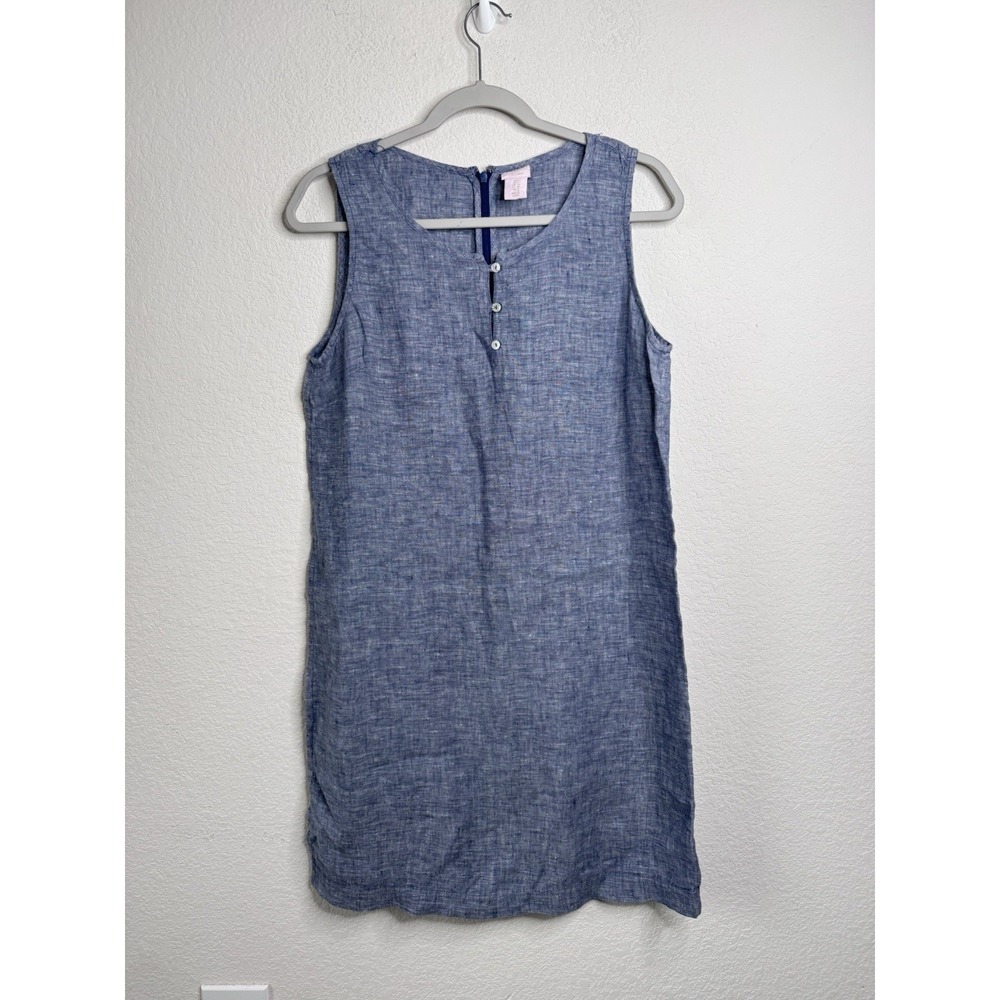 St. Tropez West 100% Linen Shift Dress Womens 8 Chambray Sleeveless Beach Resort